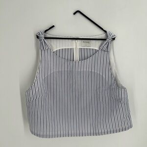 Posse Romeo Cropped Boxy Bow Tie Strap Top In Blue Stripe